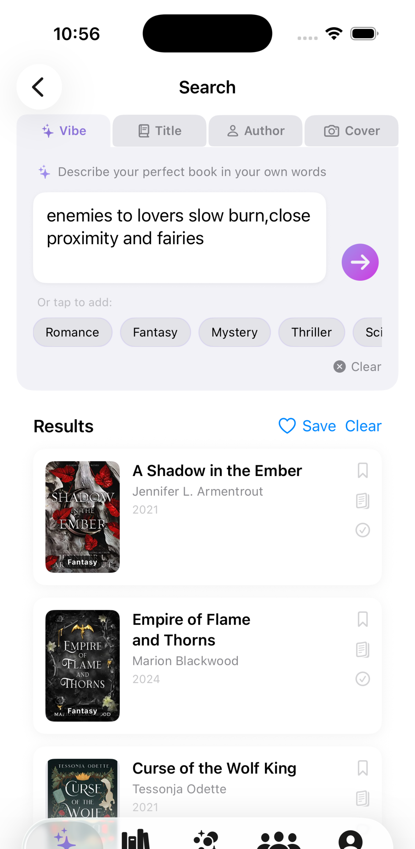 Vibe search — type enemies to lovers and get matching books